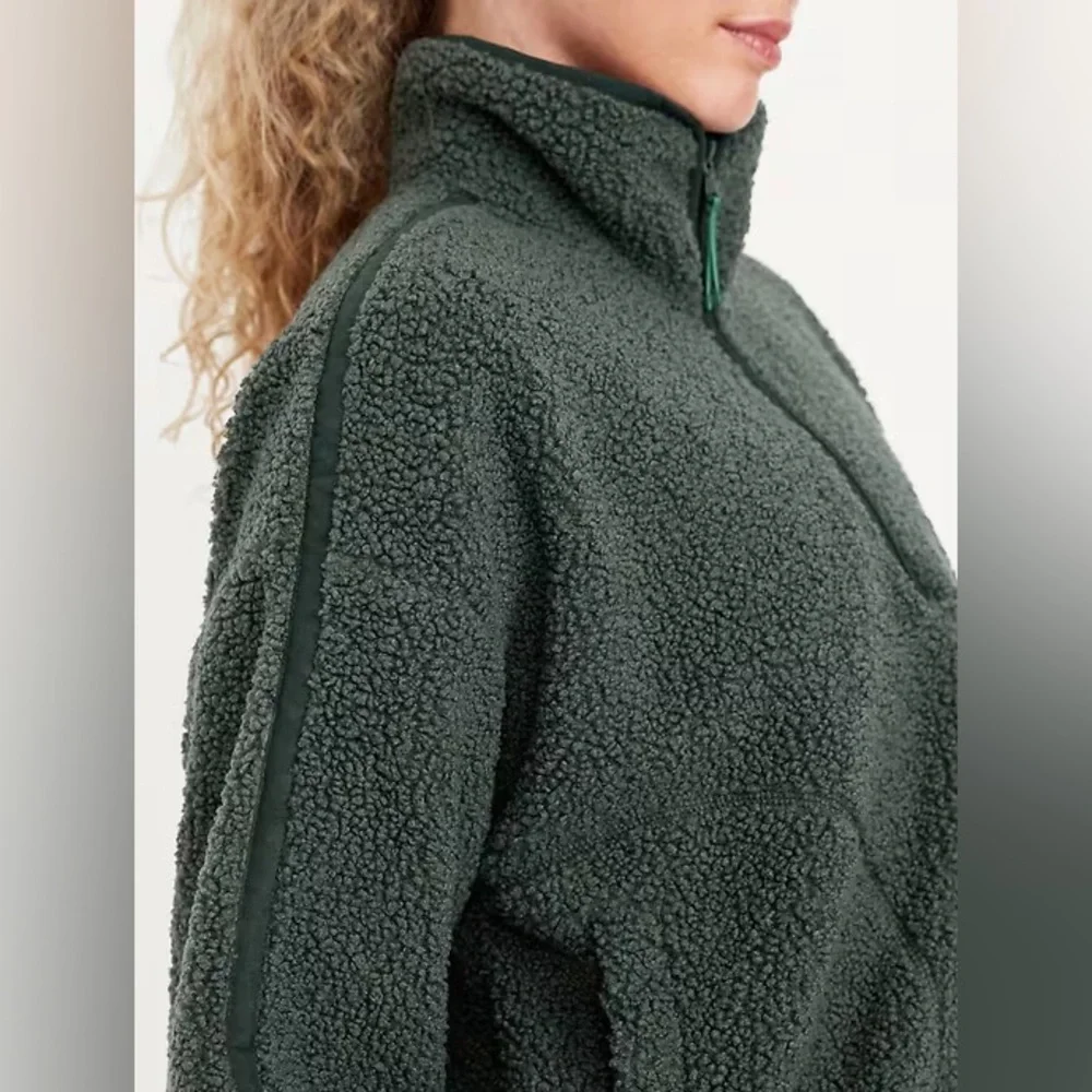 Old Navy Sherpa Quarter-Zip Pullover Jacket - Dark Ivy Green size Large - Picture 2 of 6